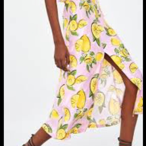 Zara Lemon Print Pink Midi Skirt - Picture 2 of 10